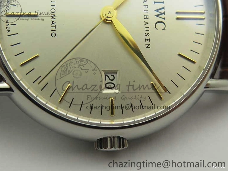 MIROTIME 0517 Portofino Automatic SS TWF 1:1 Best Edition Silver Dial Gold Markers on Brown Leather Strap A Bright 7203